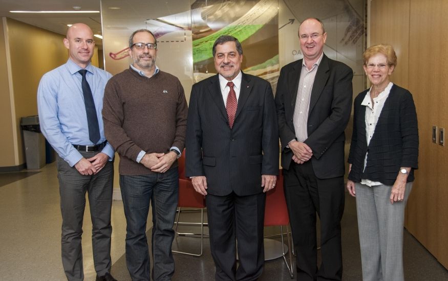 Visit of Dr. Ernesto Bustamante, director of the Peruvian National Institute of Health (center), with Dr. David Diemert, Dr. Jeffrey Bethony, Dr. Douglas Nixon and Dr. Sylvia Silver (from left to right)