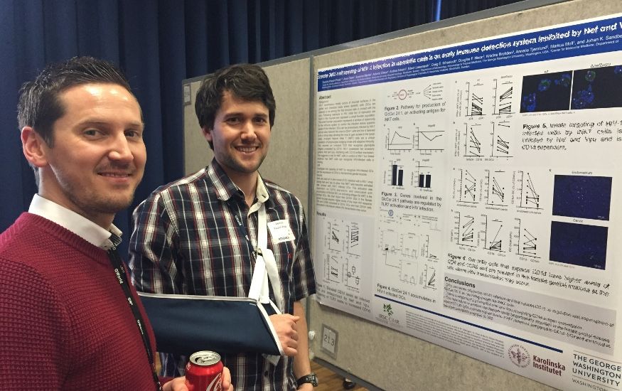 MITM postdocs and students presenting posters at the GWU 2015 Research days - Dominic Paquin Proulx and André Raposo (Nixon lab)