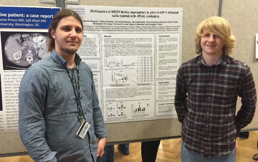 MITM postdocs and students presenting posters at the GWU 2015 Research days - Miguel de Mulder and Phillip Brailey (Nixon lab)
